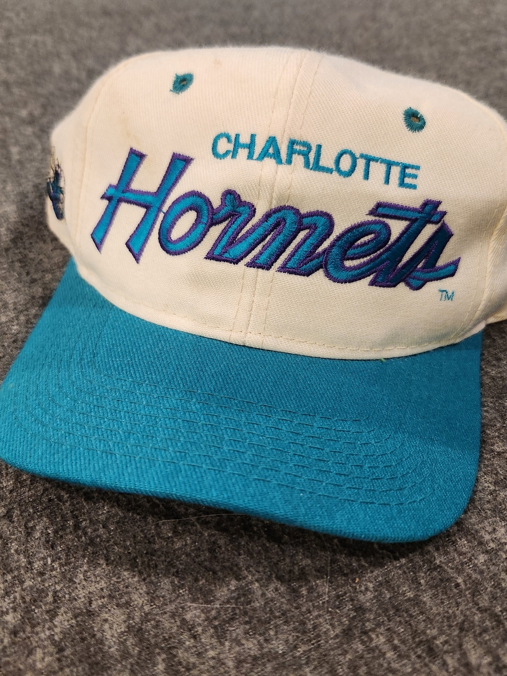 VTG 90s Charlotte Hornets Sports Specialties Script Snapback Hat NBA Cap